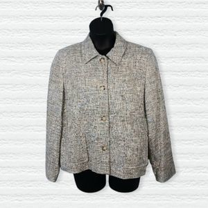 Appleseed's Womens Lite Blue & Tan(s) Tweed Button Down Blazer Sz 18